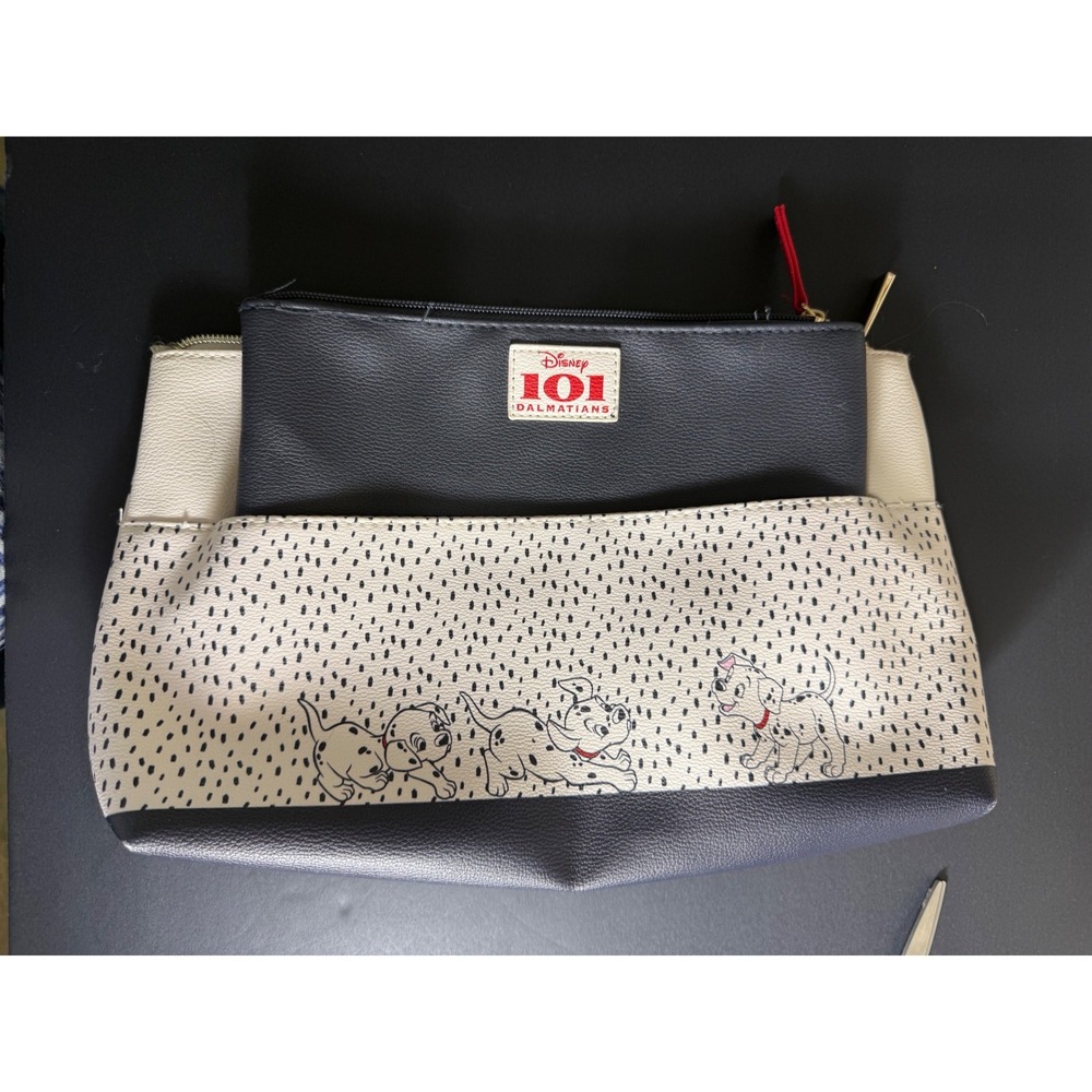 Disney 101 Dalmatians Cosmetic Bag Set 2 Makeup Pouch Black Cream Spot Print